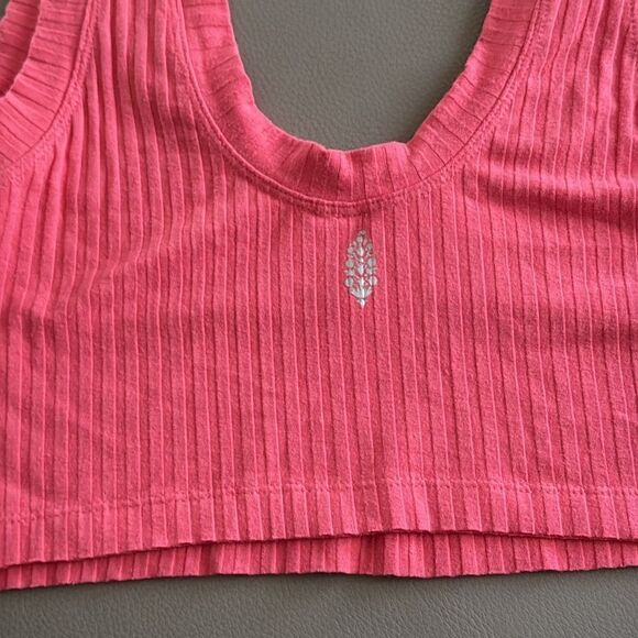 Free People Blissed Out Ribbed Pink Scoop Neck Cropped Tank Top Size XS - Picture 4 of 11